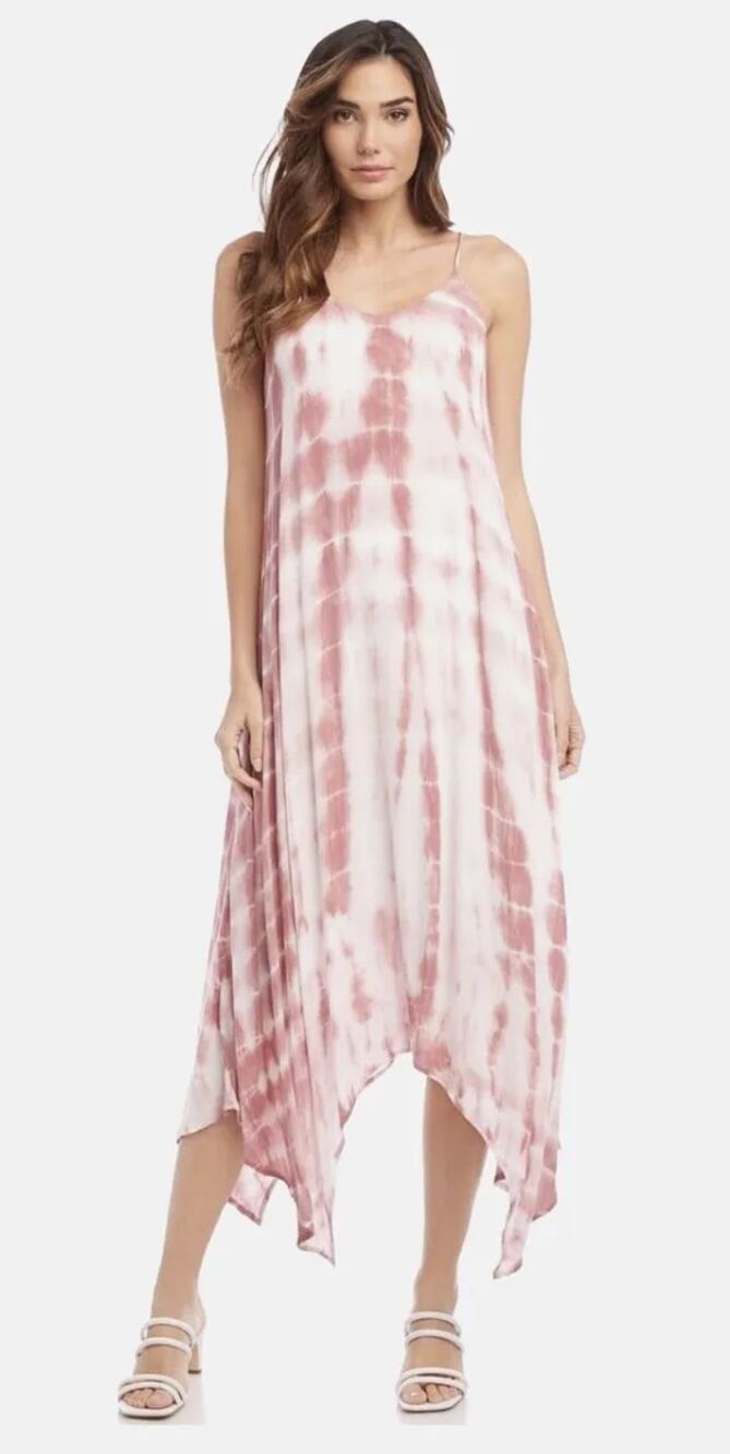 Fifteen Twenty Handkerchief Hem Maxi Sundress Dusty Pink Tie Dye Print M